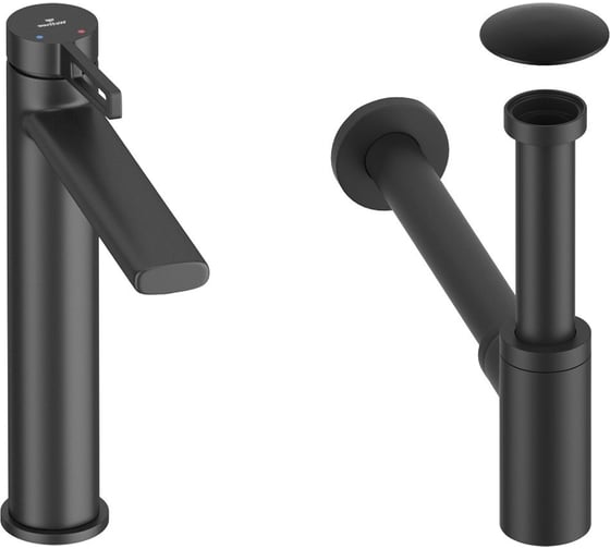 Изображение товара Высокий смеситель для накладной раковины Wellsee ONCE! and forever в наборе 3 в 1 201000037