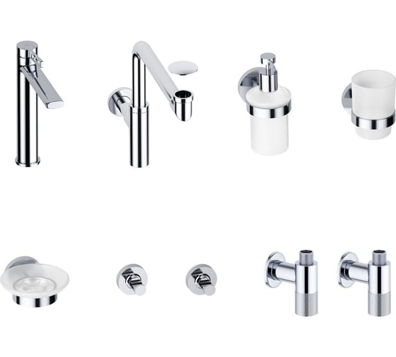 Изображение товара Высокий смеситель для накладной раковины Wellsee ONCE! and forever в наборе 8 в 1 201000436