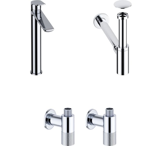 Изображение товара Высокий смеситель для накладной раковины Wellsee ICON! for life в наборе 4 в 1 201000131