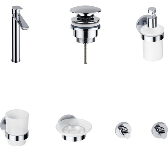 Изображение товара Высокий смеситель для накладной раковины Wellsee ICON! for life в наборе 6 в 1 201000231