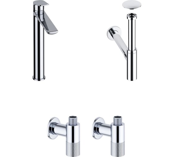 Изображение товара Высокий смеситель для накладной раковины Wellsee ICON! for life в наборе 4 в 1 201000191