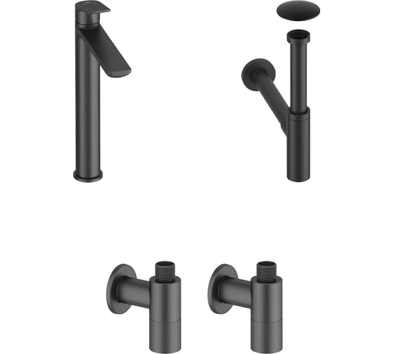 Изображение товара Высокий смеситель для накладной раковины Wellsee ICON! for life в наборе 4 в 1 201000192