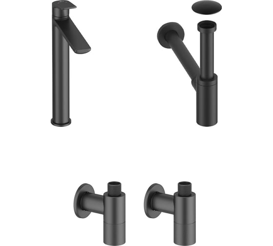 Изображение товара Высокий смеситель для накладной раковины Wellsee ICON! for life в наборе 4 в 1 201000132