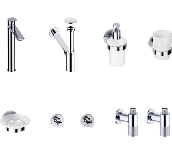 Изображение товара Высокий смеситель для накладной раковины Wellsee ICON! for life в наборе 8 в 1 201000351