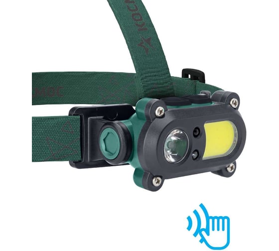 Изображение товара Налобный аккумуляторный сенсорный фонарь КОСМОС 3Вт+3ВтCOB/кол.линза/Li-ion18650 1200mAh/ABSпл/USBшнур KOC502Lit