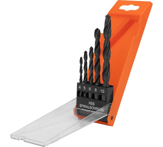 Изображение товара Набор сверл по металлу SPARTA 4-5-6-8-10 мм, HSS,5 шт., пласт. бокс, цилиндрический хвостовик// 723105