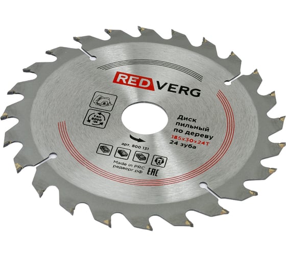 Изображение товара Диск пильный по дереву твердосплавный (185х30/20/16 мм; 24 зуба) REDVERG 6621218