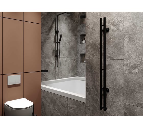 Изображение товара Водяной полотенцесушитель GUARDO STRETTO 1200x85 с 2 перекладинами черный матовый RAL 9005 STRETTO 1285 R9005(М)