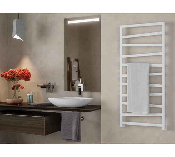 Изображение товара Водяной полотенцесушитель GUARDO DIAGONALE 1200x532 с 11 перекладинами белый матовый RAL 9016  Diagonale 1205 R9016(M)