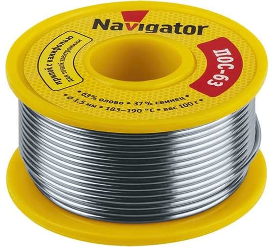 Изображение товара Припой 93 787 NEM-Pos05-63K-2-K100 ПОС-63, 2 мм, 100 г Navigator 28833