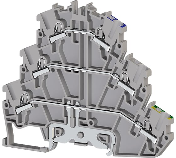 Изображение товара Быстрозажимной пружинный клеммник Klemsan Push in, 2-хярусный, с контактом на DIN-рейку, 2,5 мм.кв., серый; PYK2,5-2FT 30 шт. 0.0.0.3.307189