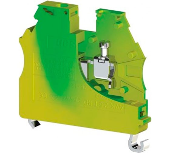 Изображение товара Клеммник на DIN-рейку Klemsan 2,5 мм.кв., земля; AVK2,5 TRD 50 шт. 0.0.0.3.334170