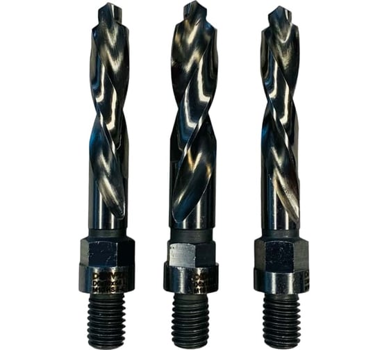 Изображение товара Комплект сверл 3 шт, 10/12/10 мм, левое/правое/левое, хвостовик М10 ООО Галифакс 6121001