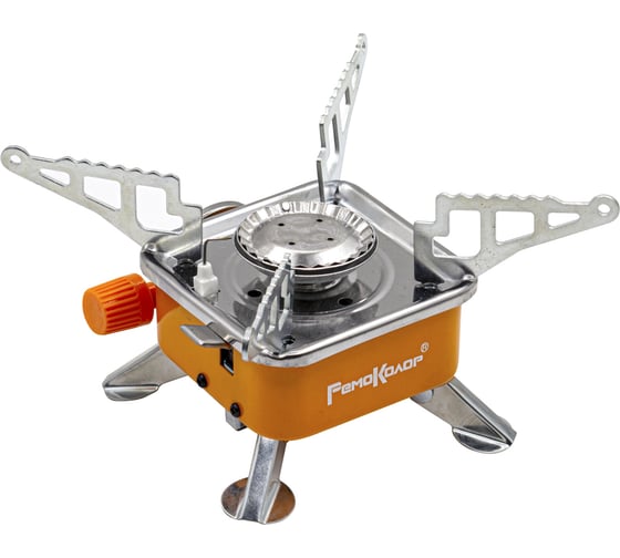 Изображение товара Туристическая газовая мини-плита РемоКолор к цанговому баллону, с пъезоподжигом, квадратная, 73-0-022