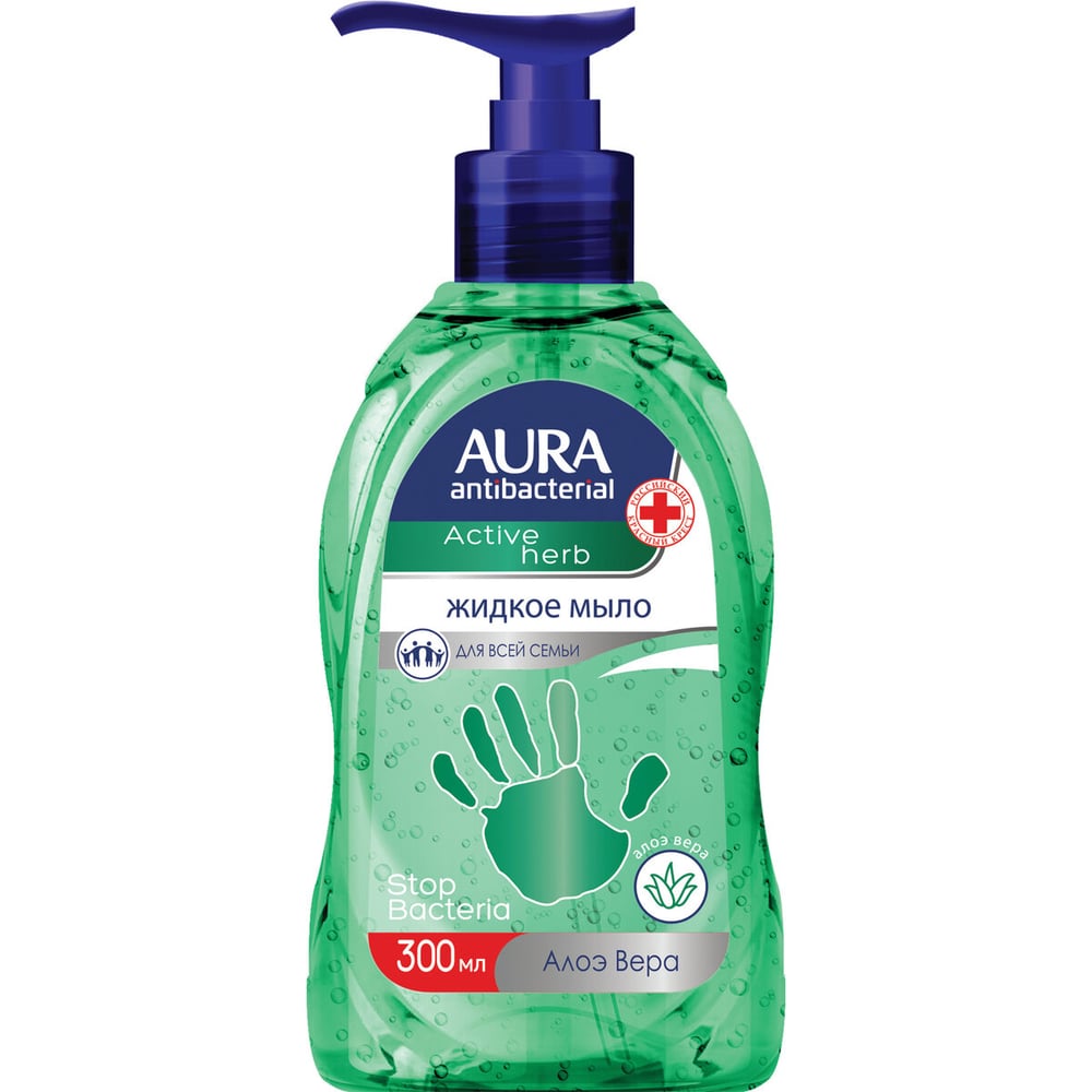 Изображение товара Жидкое мыло-крем AURA 300 мл, antibacterial, антибактериальное, экстракт алоэ, дозатор, 28427 602461
