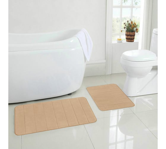 Изображение товара Комплект ковриков для ванной LAIMA Memory effect 50x80 см и туалета 40x60 см бежевый home 608447