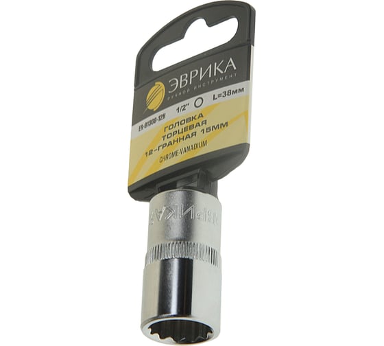 Изображение товара Головка торцевая 12-гранная (15 мм; 40 мм; 1/2") на держателе ЭВРИКА ER-91308-12H