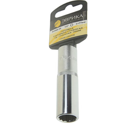 Изображение товара Головка торцевая Эврика 15мм 1/2 12-гранная глубокая L=80мм с держателем ER-91508-12H 990364