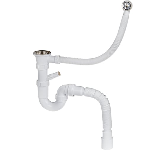 Изображение товара Сифон для выпуска MasterProf 48-52 мм, 1.1/2x40, с нерж.решеткой, переливом, гофротрубой 40x40/50, дополнительным патрубком с отводом для с/м ИС.110682