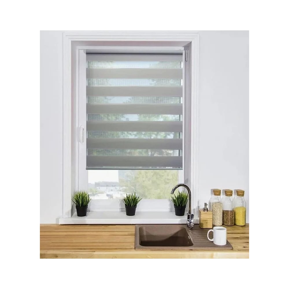 Рулонная штора LM DECOR день-ночь lb 10-17 серый, 140x170 см 1017140 Рулонная штора LM DECOR день-ночь lb 10-17 серый, 140x170 см 1017140
