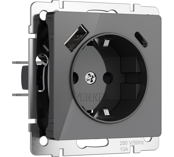 Изображение товара Розетка WERKEL с заземлением, шторками и usb тип a+c (графит акрил) w1171744 a064093