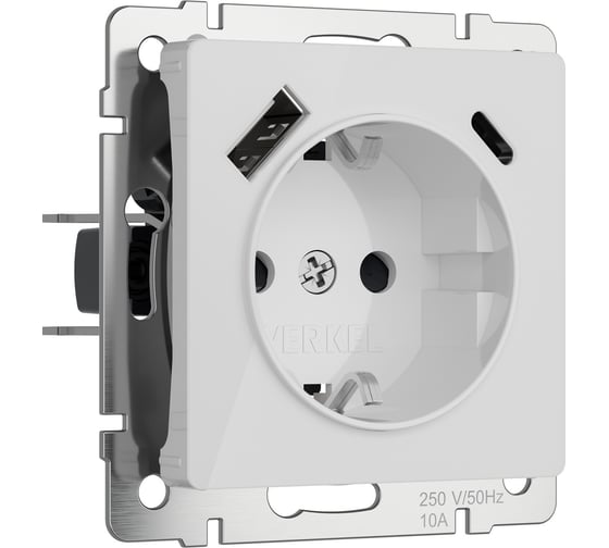 Изображение товара Розетка WERKEL с заземлением, шторками и usb тип a+c (белый акрил) w1171741 a064014