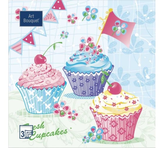 Изображение товара Бумажные салфетки EUROHOUSE Пирожные, АртБукет 33x33 см, 3-слойные, 20 шт. 37856