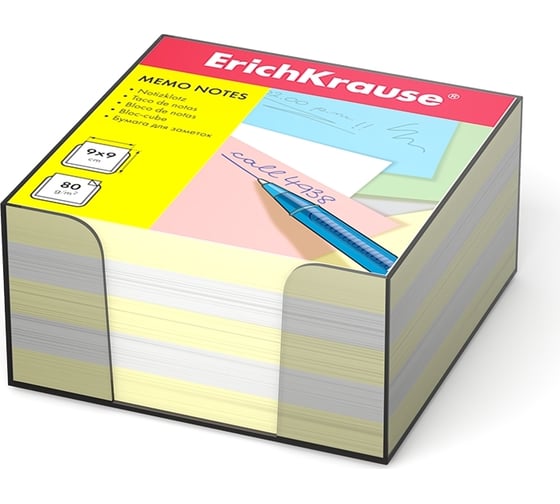 Изображение товара Бумага для заметок ErichKrause 90x90x50 мм, 2 цвета: белый, желтый, в пластиковой подставке 2720