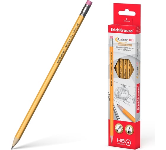 Изображение товара Чернографитный карандаш ErichKrause Amber, шестигранный, с ластиком, HB, 12 шт. 45601