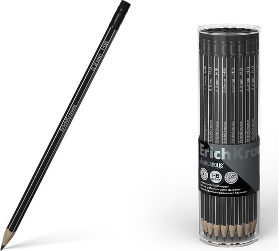 Изображение товара Чернографитный карандаш ErichKrause MEGAPOLIS, шестигранный, с ластиком, HB 45486