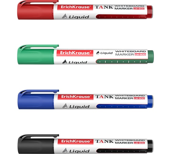 Изображение товара Набор из 4 маркеров для досок ErichKrause Liquid LW-600, цвет чернил: черный, синий, красный, зеленый 58362