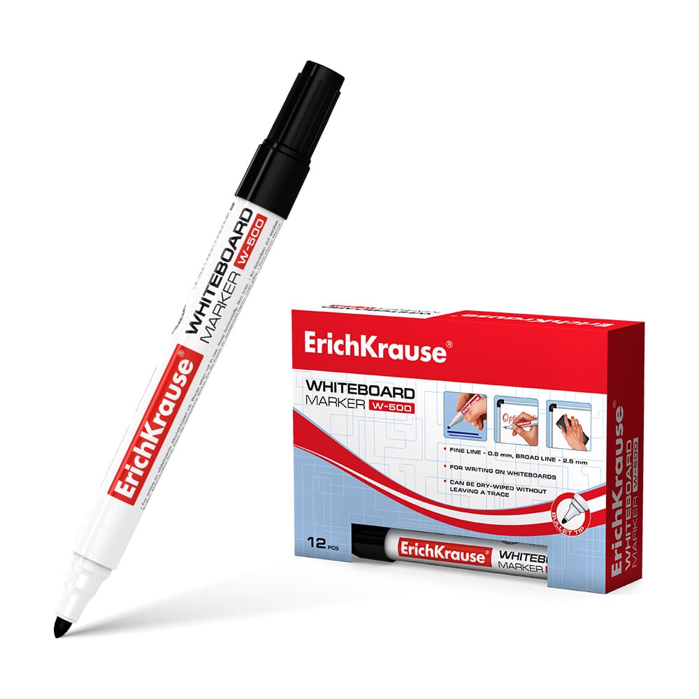 Изображение товара Маркер для досок ErichKrause W-500, цвет чернил черный, 12 шт. 12845