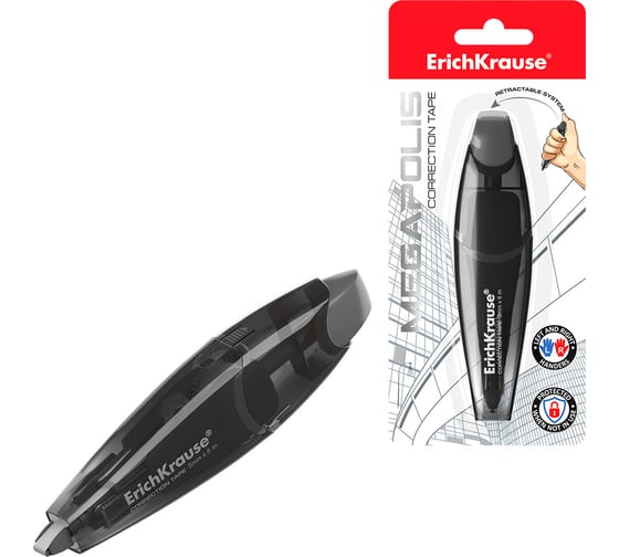 Изображение товара Корректирующая лента ErichKrause Megapolis, с автоматической фиксацией аппликатора, 5 мм х 6 м, серый 53204