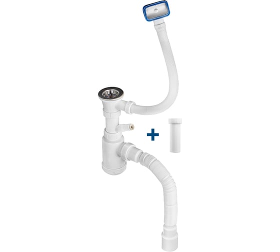 Изображение товара Сифон для выпуска MasterProf 48-52 мм, 1.1/2x40, с нерж.решеткой, переливом, гофротрубой 40x40/50, дополнительным патрубком с отводом для с/м ИС.110686