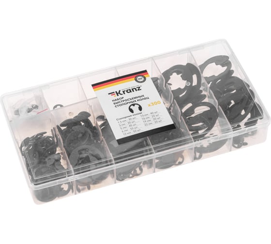 Изображение товара Набор быстросъемных стопорных колец KRANZ 1.5-22 мм, 300 шт./уп. KR-01-3101-13