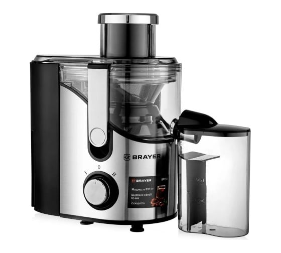 Изображение товара Центробежная соковыжималка BRAYER 1710BR 800 Вт, реверс, диаметр 65 мм, резервуар для сока 0,35 л, резервуар для мякоти 1,2 л BR1710