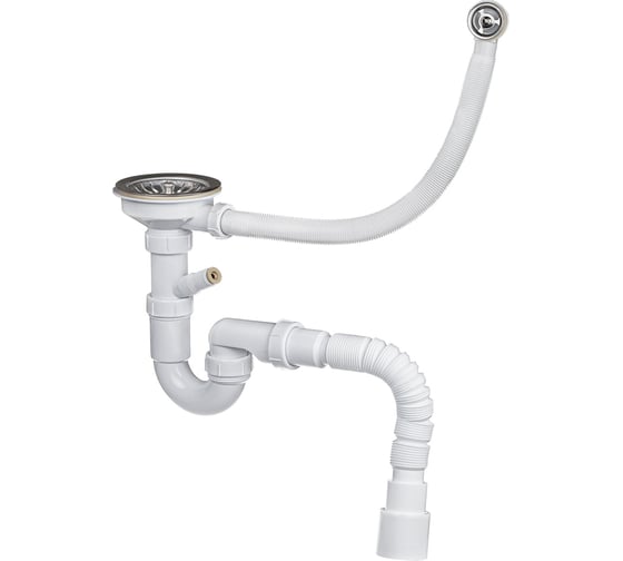 Изображение товара Сифон для кухонной мойки MasterProf 2 в 1, 3.1/2"х40, для раковины на кухню, с переливом и гибким соединением 40х40/50 ИС.110683