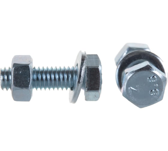 Изображение товара Пакет болт с гайкой и шайбой Метизный двор цинк м6х20мм 12 шт. 4607173901705