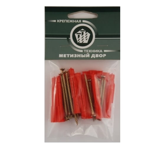 Изображение товара Пакет универсальный дюбель Метизный двор 6х37мм + шуруп 3,5х50мм 15 шт. 4607173902450
