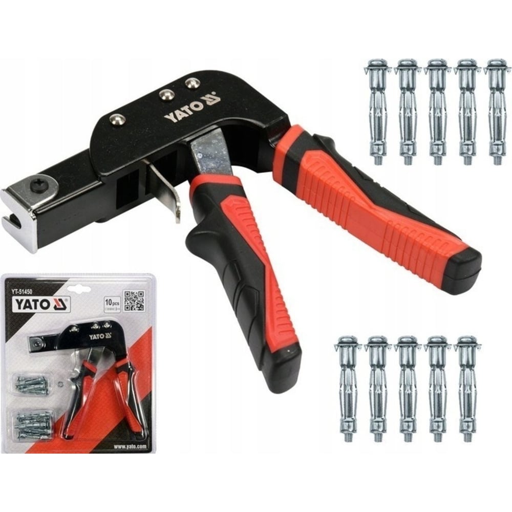 Изображение товара Пистолет YATO для дюбелей Молли с 10 дюбелями YT-51450