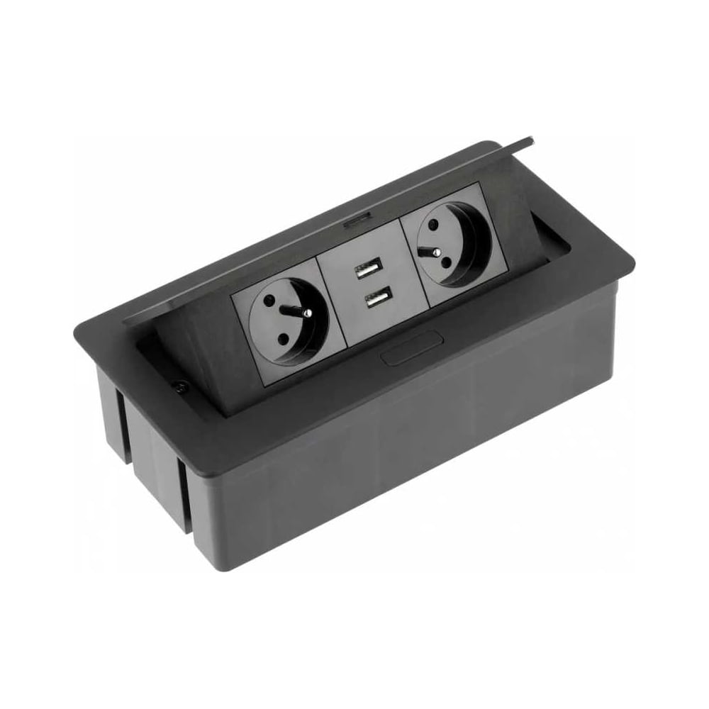 Изображение товара Настольный блок розеток GTV SOFT 2 розетки French 2xUSB черный