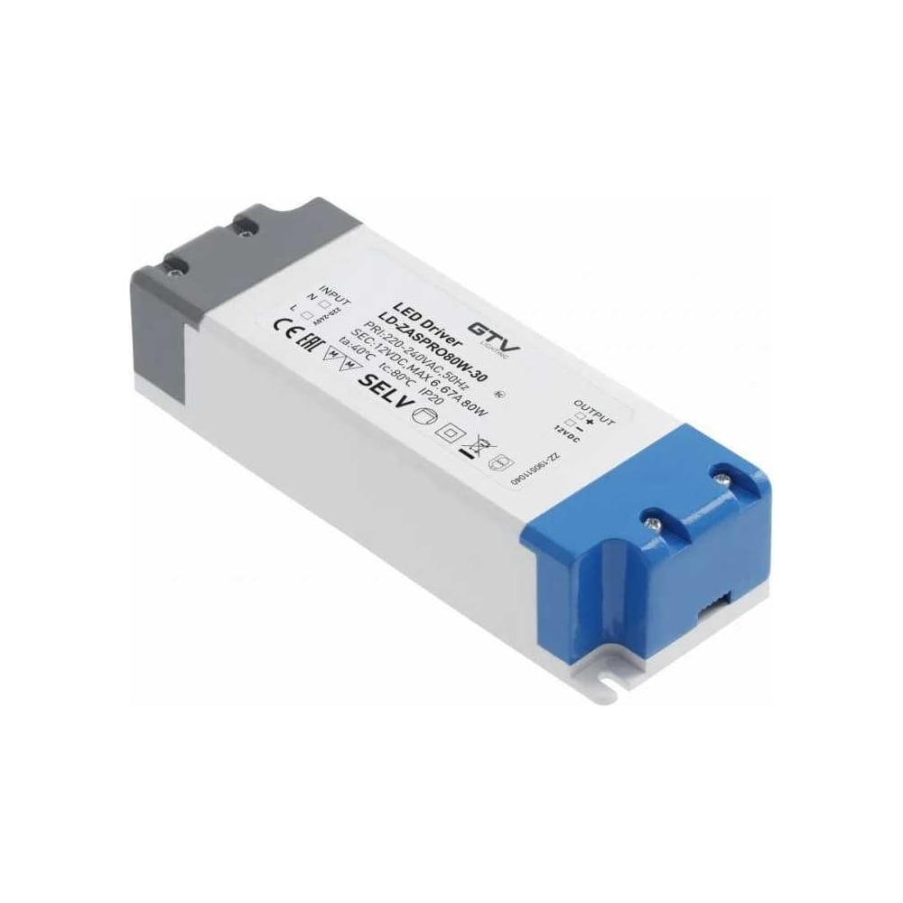 Изображение товара Блок питания для светодиодов GTV 220/12V 80W IP20 LD-ZASPRO80W-30