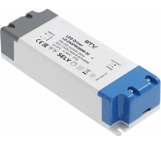 Изображение товара Блок питания для светодиодов GTV 220/12V 80W IP20 LD-ZASPRO80W-30