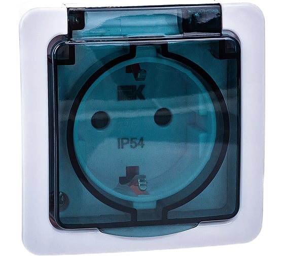 Изображение товара Одноместная розетка IEK для открытой установки, с заземляющим контактом, с крышкой РСб20-3-ГПБд IP54 (цет крышки: серый) ERMP12-K03-16-54-EC