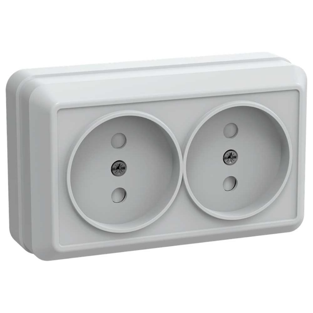 Изображение товара 2местная розетка IEK РСш22-2-ОБ без заземляющего контакта, с защитной шторкой, 10А, открытая устано