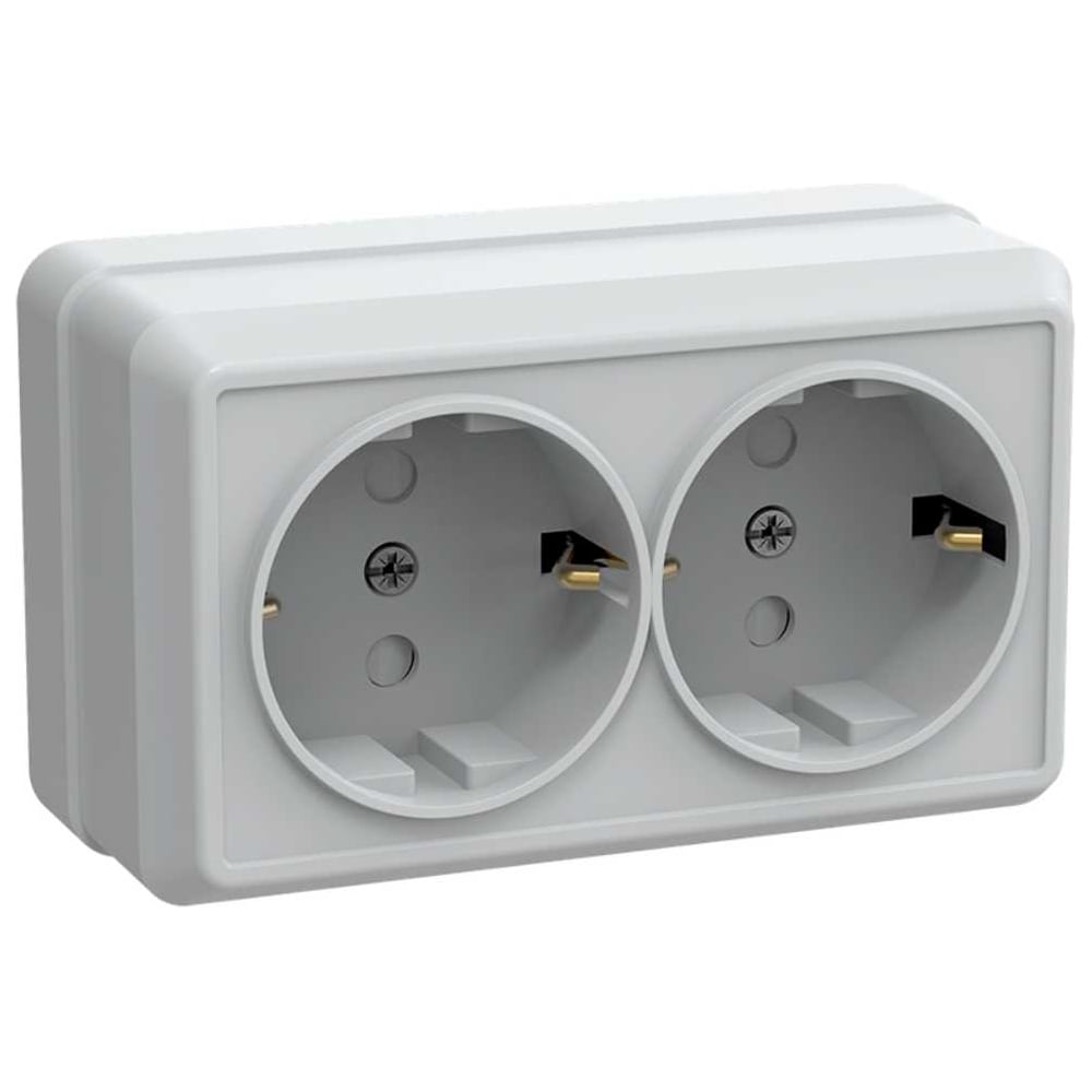 Изображение товара 2местная розетка IEK РСш22-3-ОБ с заземляющим контактом и защитной шторкой
