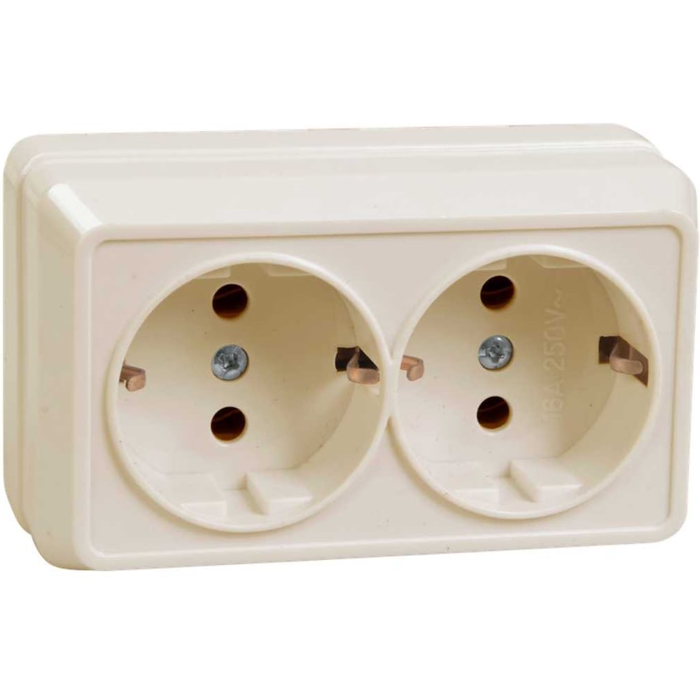Изображение товара Розетка GENERICA ОКТАВА 2местная с заземлением и IP20 кремовая