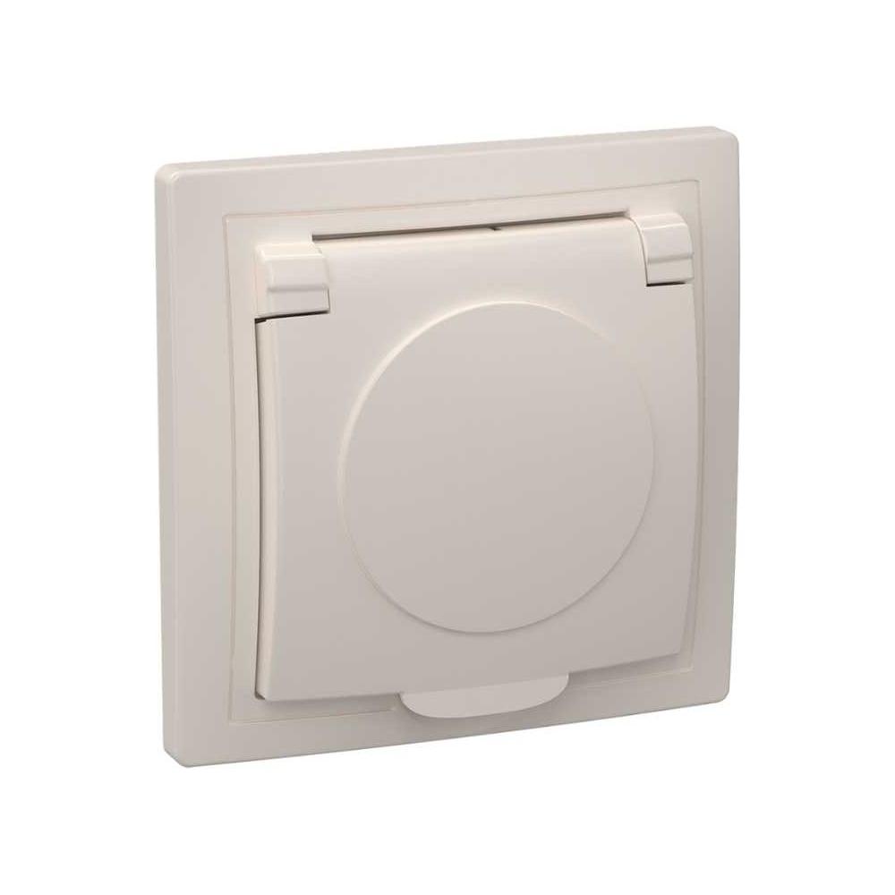 Изображение товара Одноместная розетка IEK КВАРТА с заземляющим контактом и крышкой 16А кремовая