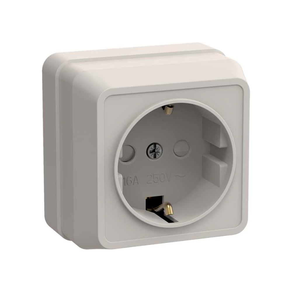 Изображение товара Розетка IEK РСш20-3-ОКм с заземлением защитной шторкой, 16А, открытая установка кремовая