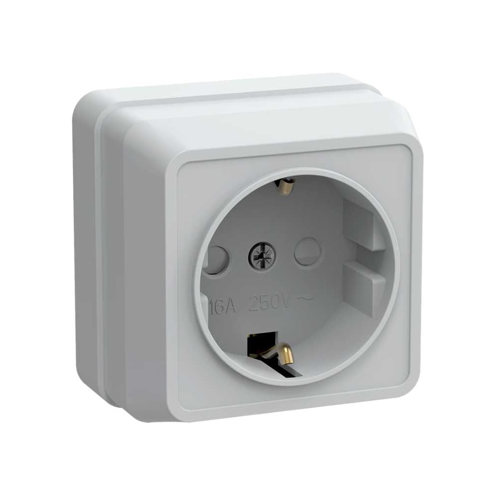 Изображение товара Одноместная открытая монтажная белая розетка IEK РСш20-3-ОБ с заземлением и защитной шторкой